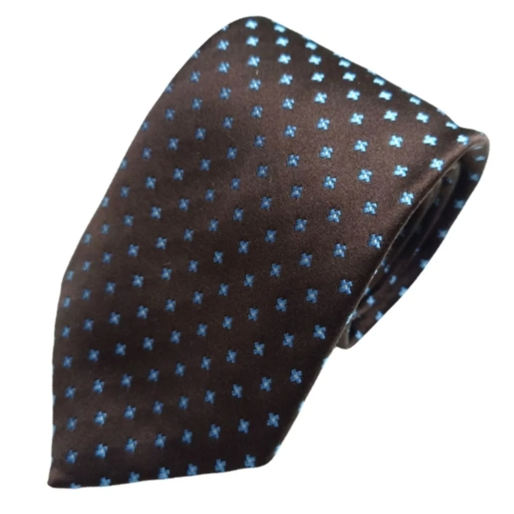 EREDI PISANO Men's Silk Brown Blue White Star Polka Dot Tie